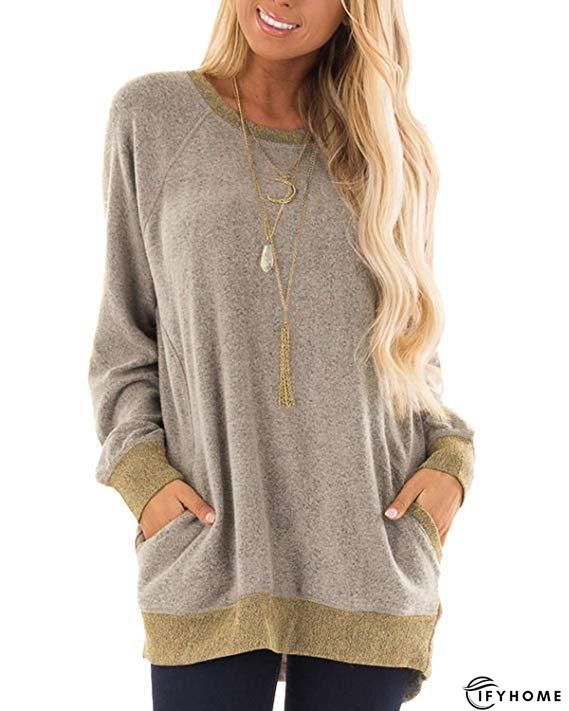 Cotton-Blend Leopard Casual Crew Neck Tunic Sweatshirt | IFYHOME