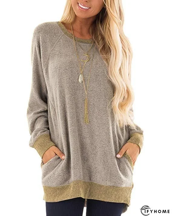 Cotton-Blend Leopard Casual Crew Neck Tunic Sweatshirt | IFYHOME