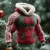 3D Print Christmas Ugly Sweater Viking Tree Men's Fur Trim Hooded Fleece Sweater by Inlyline