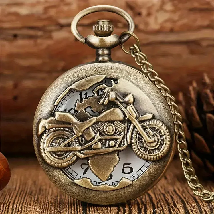 Bronze Vintage Retro Motorbike Pocket Watch