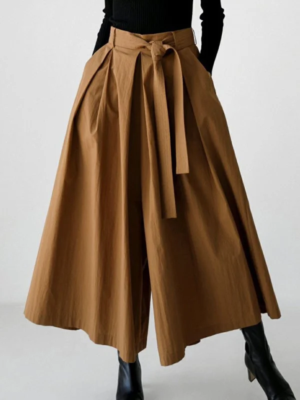 Tied Waist Solid Color Pleated Wide Leg Loose Trousers Wide Leg Pants