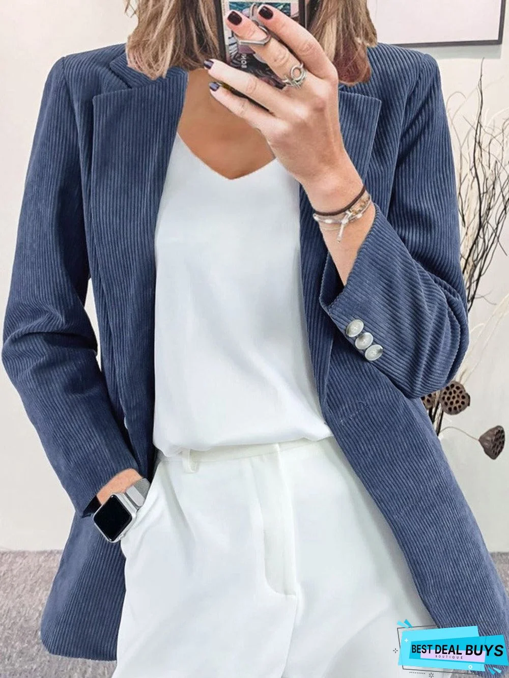 Fall/Winter Solid Color Corduroy Long-Sleeved Blazer
