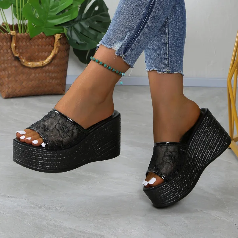 Breakj Breakj Bottom Slippers 2025 Summer New Pine Cake Thick Bottom Mesh Small Children Drag Large Size Leisure Cold Drag