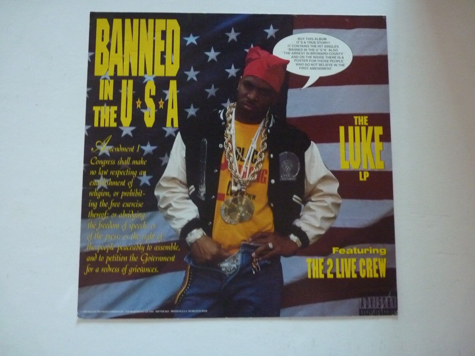 Banned in the USA LUKE 2 Live Crew LP Record Photo Poster painting Flat 12x12 Poster