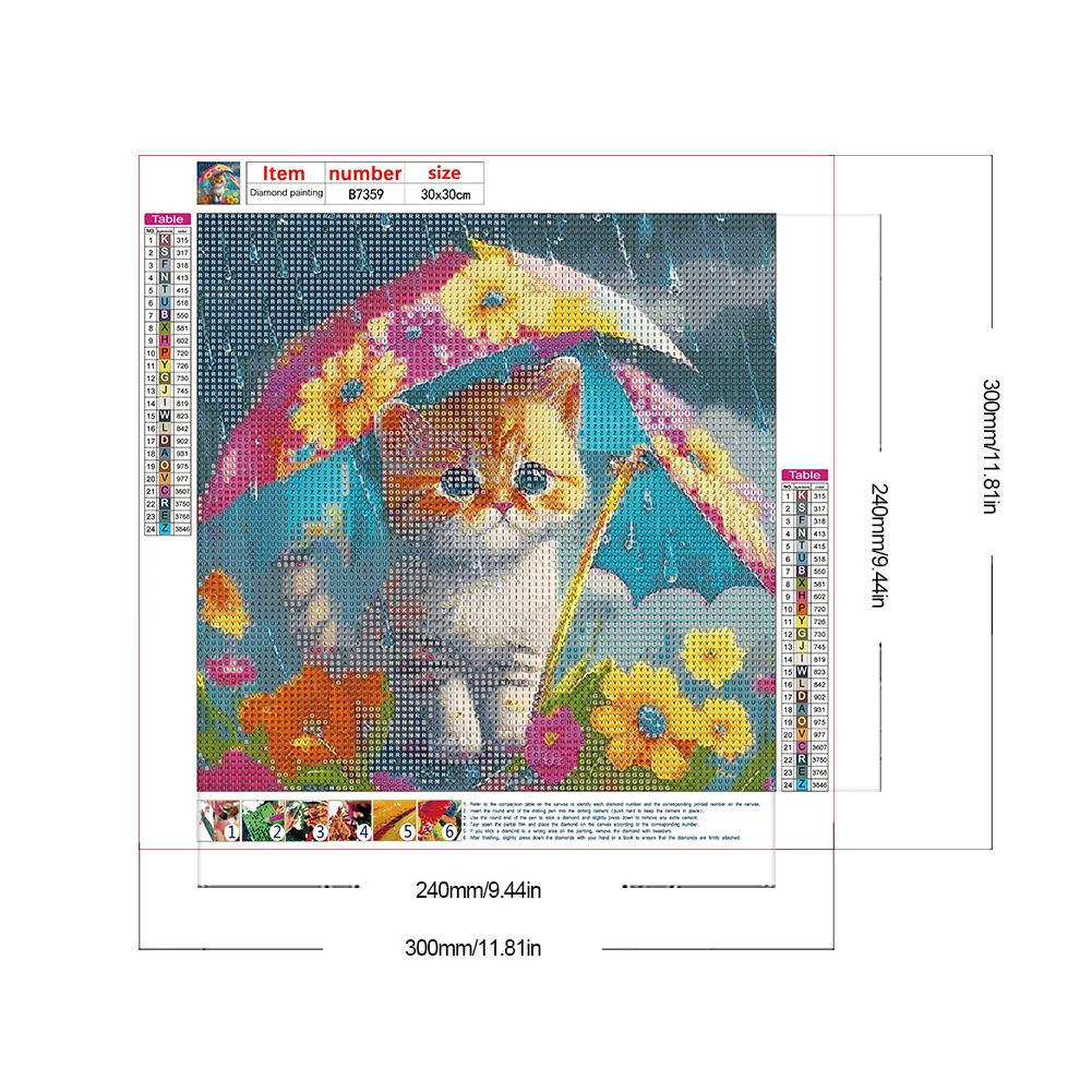 Diamond Painting - Full Round Drill - Umbrella Cat(Canvas|30*30cm)