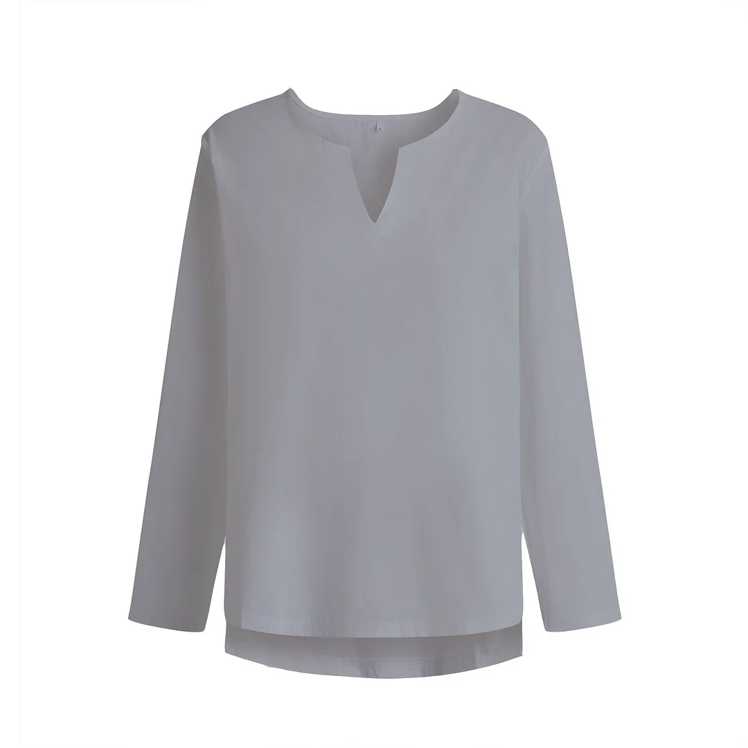 Uveng Uveng 2025 Men's Youth Chinese T-Shirt Cotton And T-Shirt Pure Color Loose Clothes Chinese Style V-Neck Men's Long-Sleeved Shirt