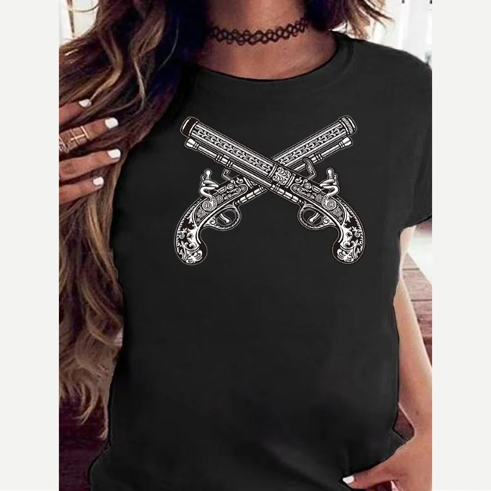T-shirt Fashion Trend Skull Printed Female O-neck T Shirt Casual  Crew Neck Ladies Slim Tshirt Hip Hop Streetwear Top