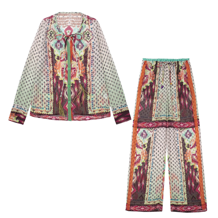 Retro Ethnic Style Printed Two Piece Set