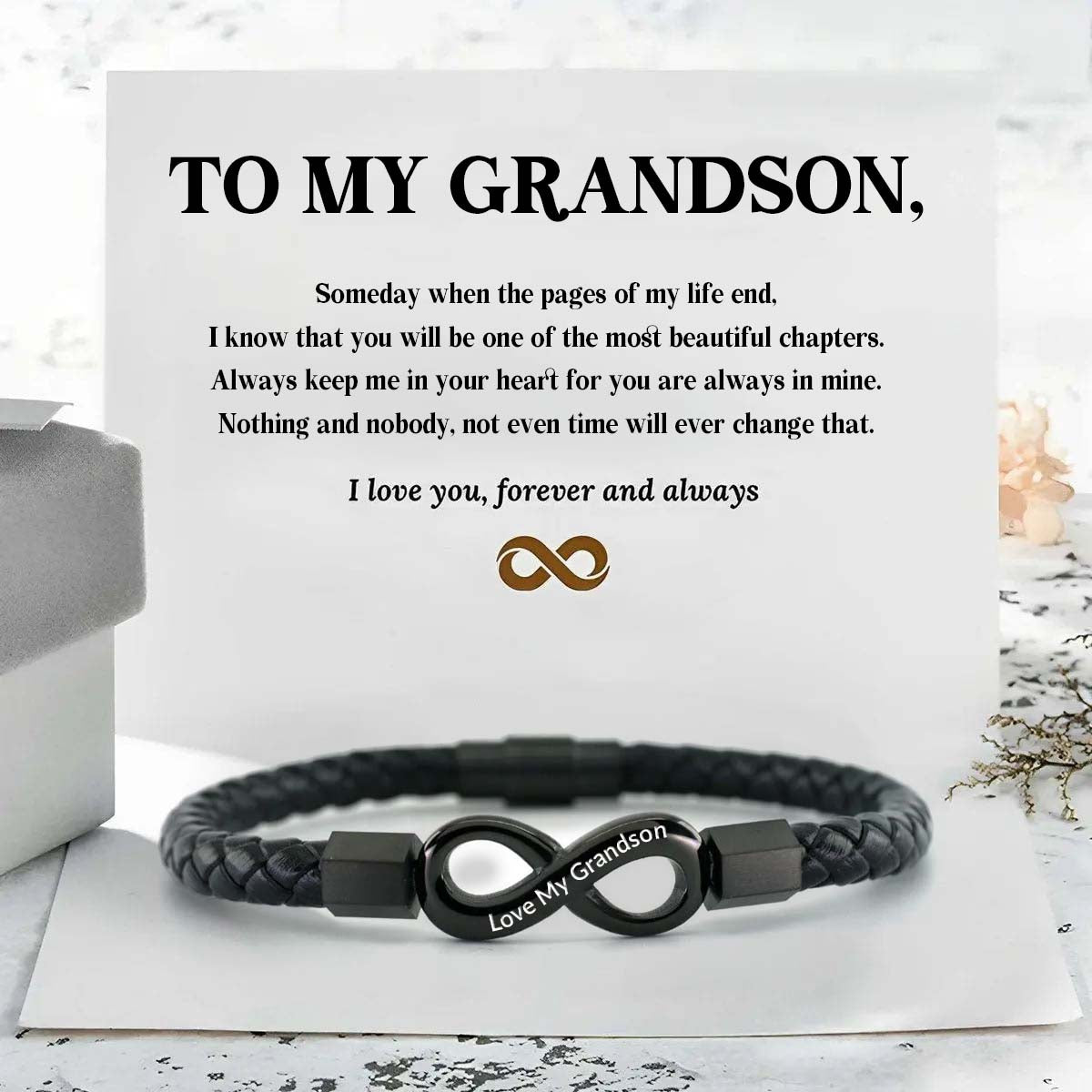 Unique Gift Love My Grandson - I Love You Forever And Always - Infinity Leather Bracelet