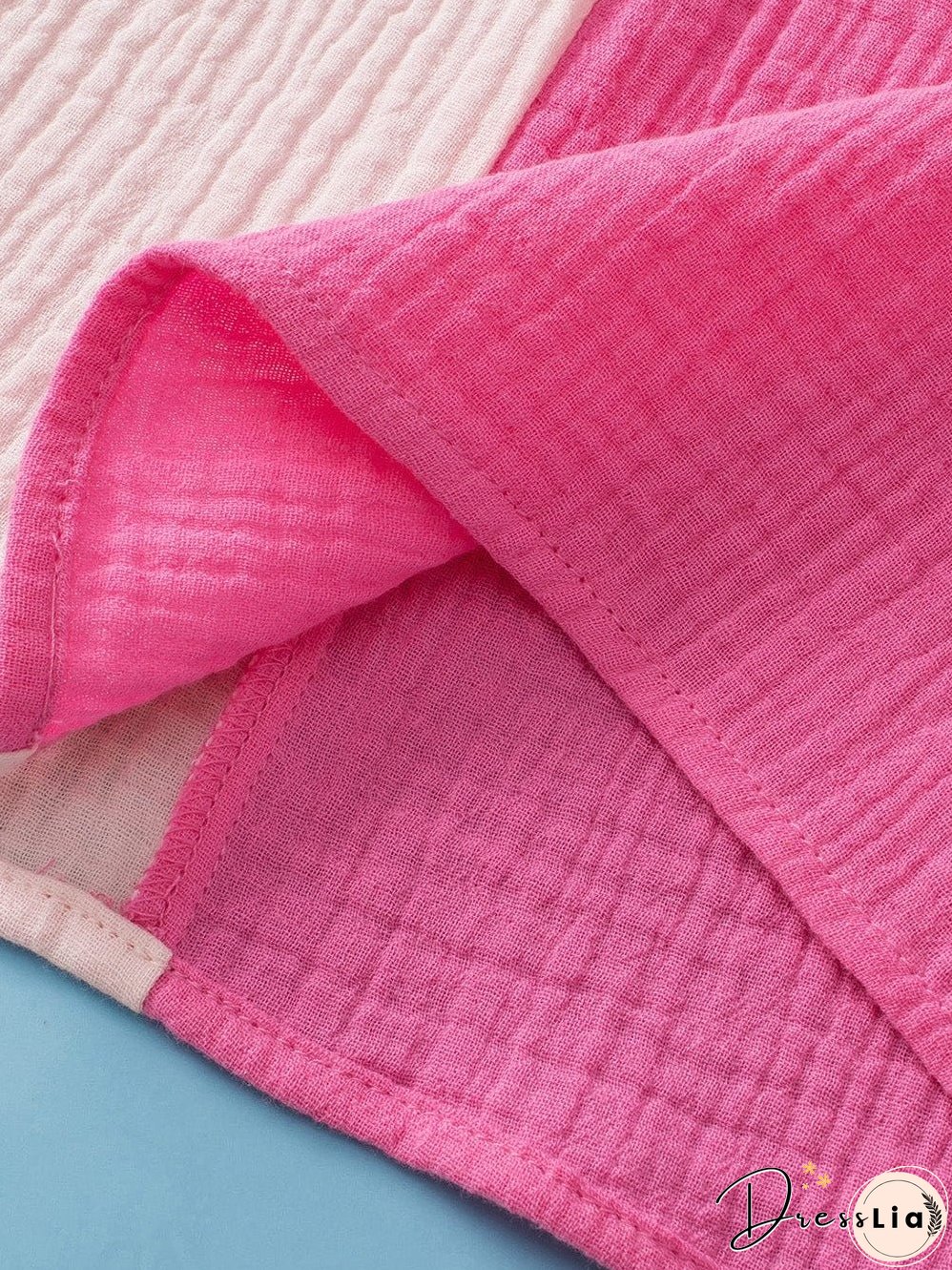 Pink Tiered Ruffle Sleeve Color Block Blouse