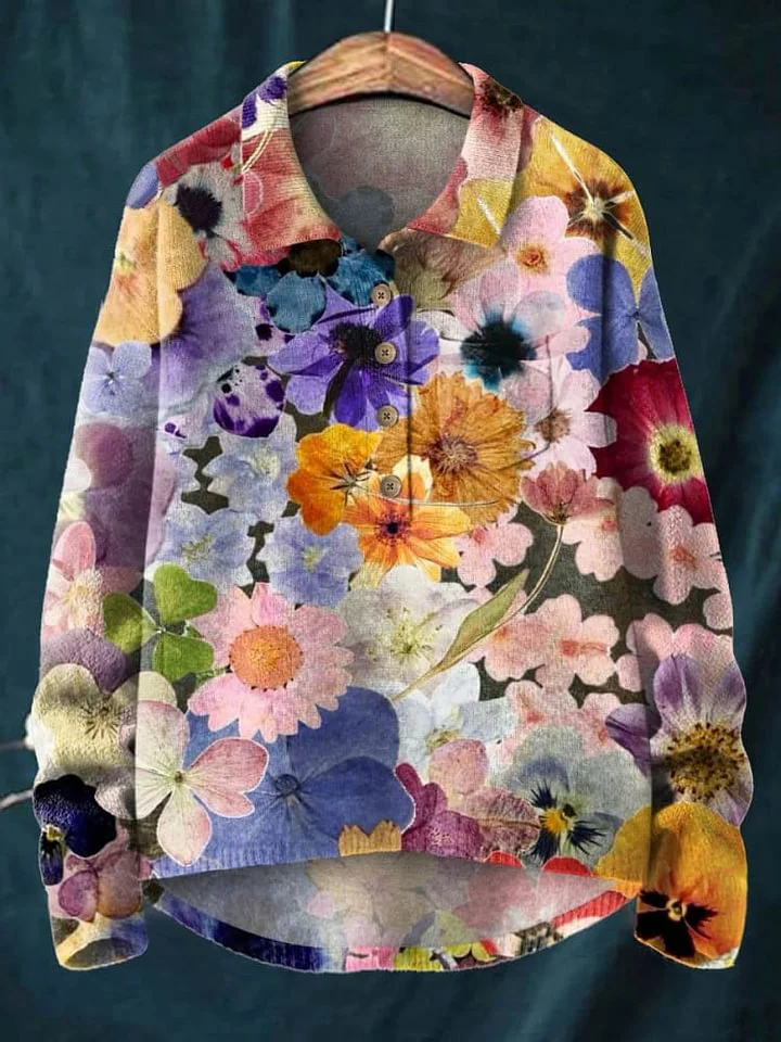 Women's Lovely Floral Art Print Casual Knit Pullover