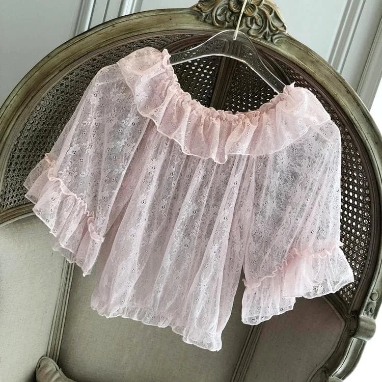 Sheer Lace Lolita Blouse with Floral Embroidery SS2025