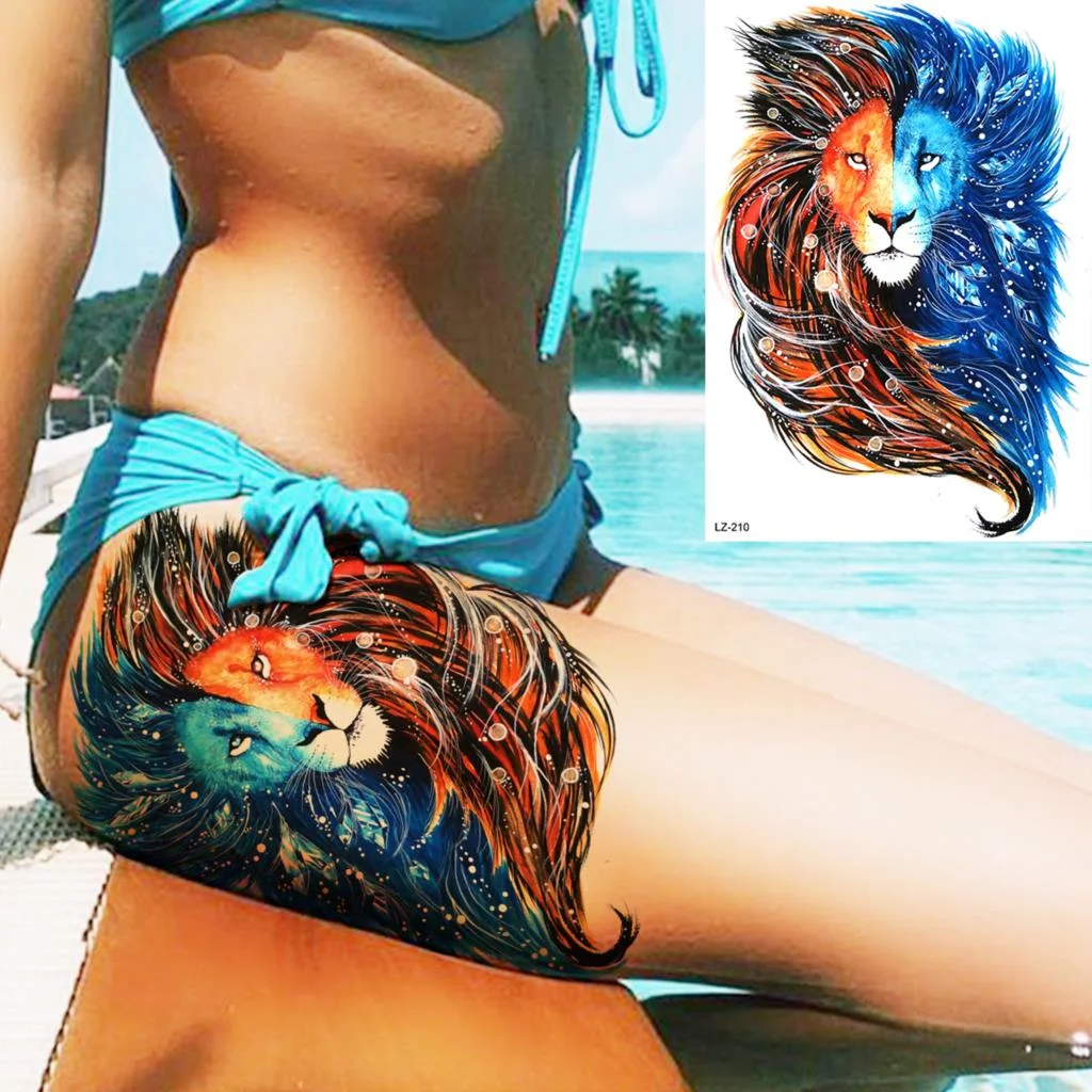 Black Spartan Warrior Temporary Tattoos For Men Adults Realistic Lion Tiger Maori Knight Fake Tattoo Sticker Chest Tatoos 3D