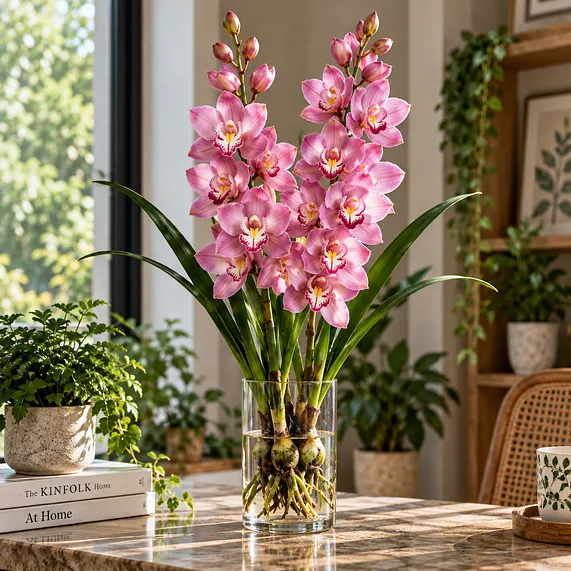 Cymbidium orchid growing display