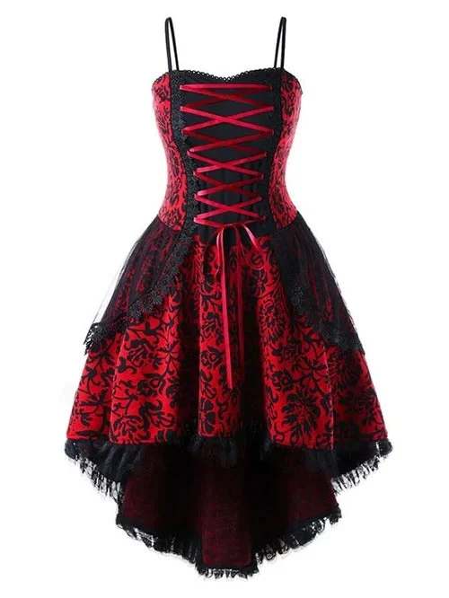 Vintage Lace Tie Irregular Dress