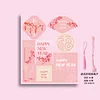 16PCS Purple Pink Red Chinese Happy New Year Hanging Decor Cards
