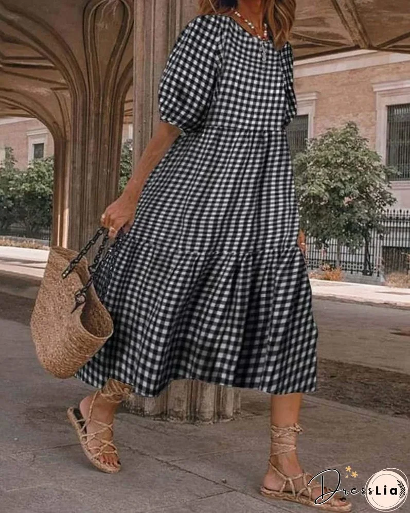 BARINA - CHECKERED PRINT DRESS