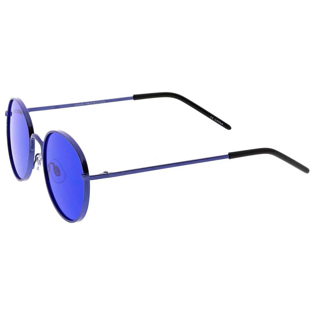 Bold Full Metal Frame Round glasses With Color Tinted Flat Lens 52mm