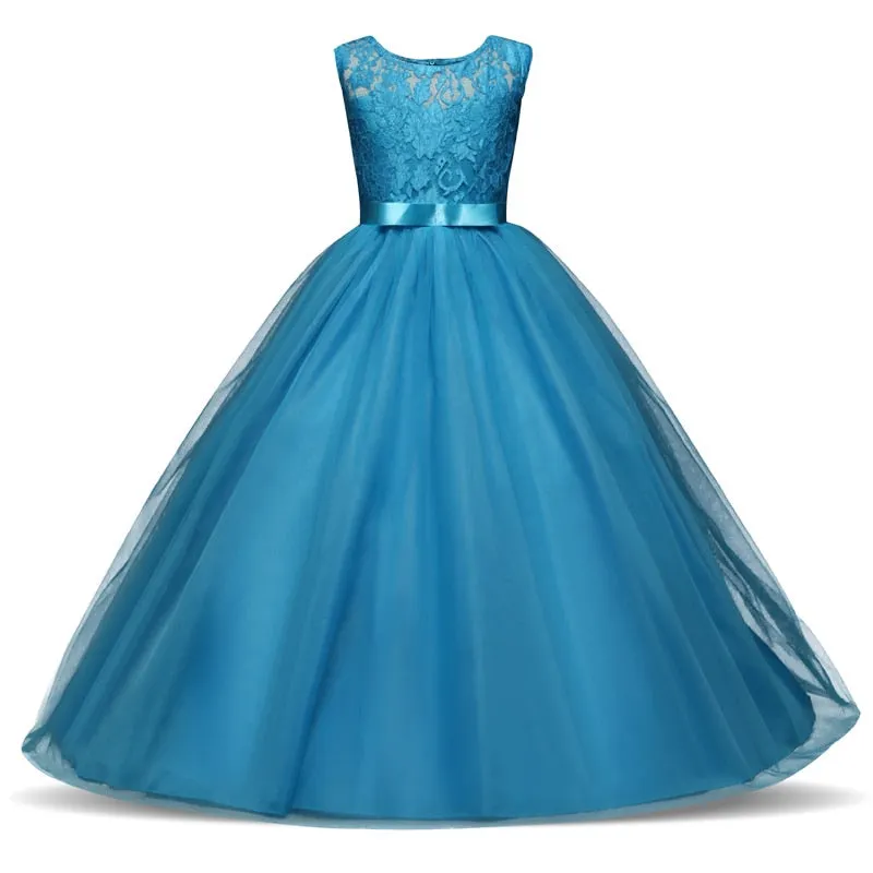 5-14 Years High-end Girls Wedding Party Lace Girl Dress Bridesmaid Clothes Princess Gowns Teen Girl Red Tulle Evening Dresses