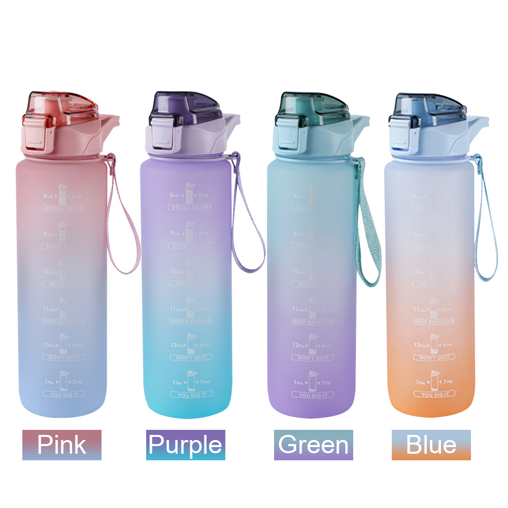 

1000ml Portable Water Bottle Time Scale Leakproof BPA Frosted Gradient Cup, Pink, 501 Original