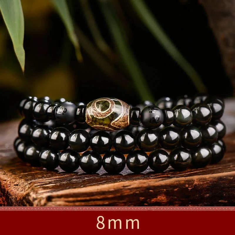 Black Obsidian Dzi Bead Tiger Eye Agate Healing 108 Beads Mala Bracelet
