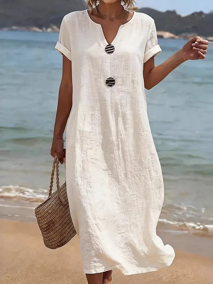 Women's Midi Dress Beach Dress Casual Dress Summer Dress Basic Classic Daily Vacation Loose Fit Plain Short Sleeve V Neck White Navy Blue Green Summer Spring 2026 - €33.99 –P1