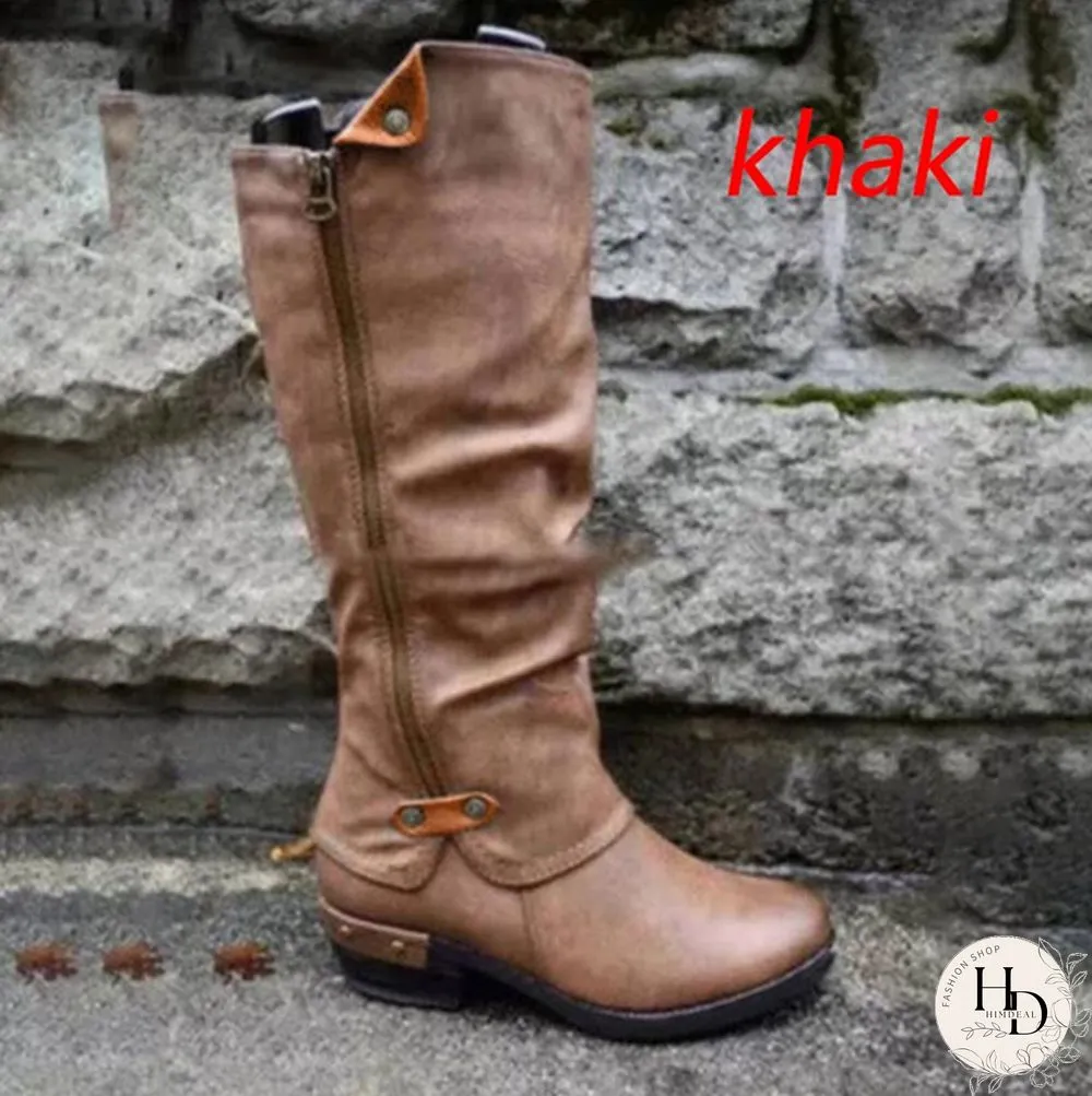 Winter Women's Fashion Causal Knee High Boots Ladies Leather Long Boots Plus Size 35-43