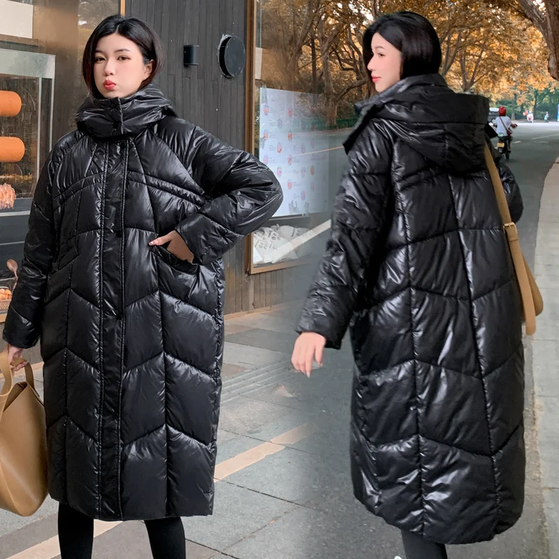 Woherb European Goods Loose Thin Hooded Long Down Cotton Suit Female 2024 Winter New Thick Warm Padded Coat Tide-Outfit Ideas