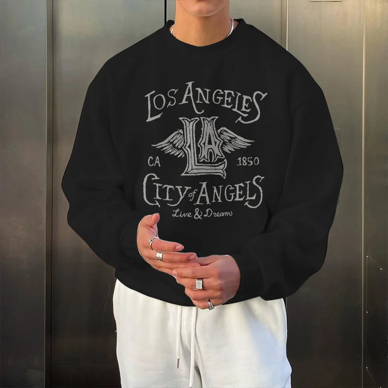 Los Angeles City of Angels Printed Men's Fashion Retro Sweatshirt