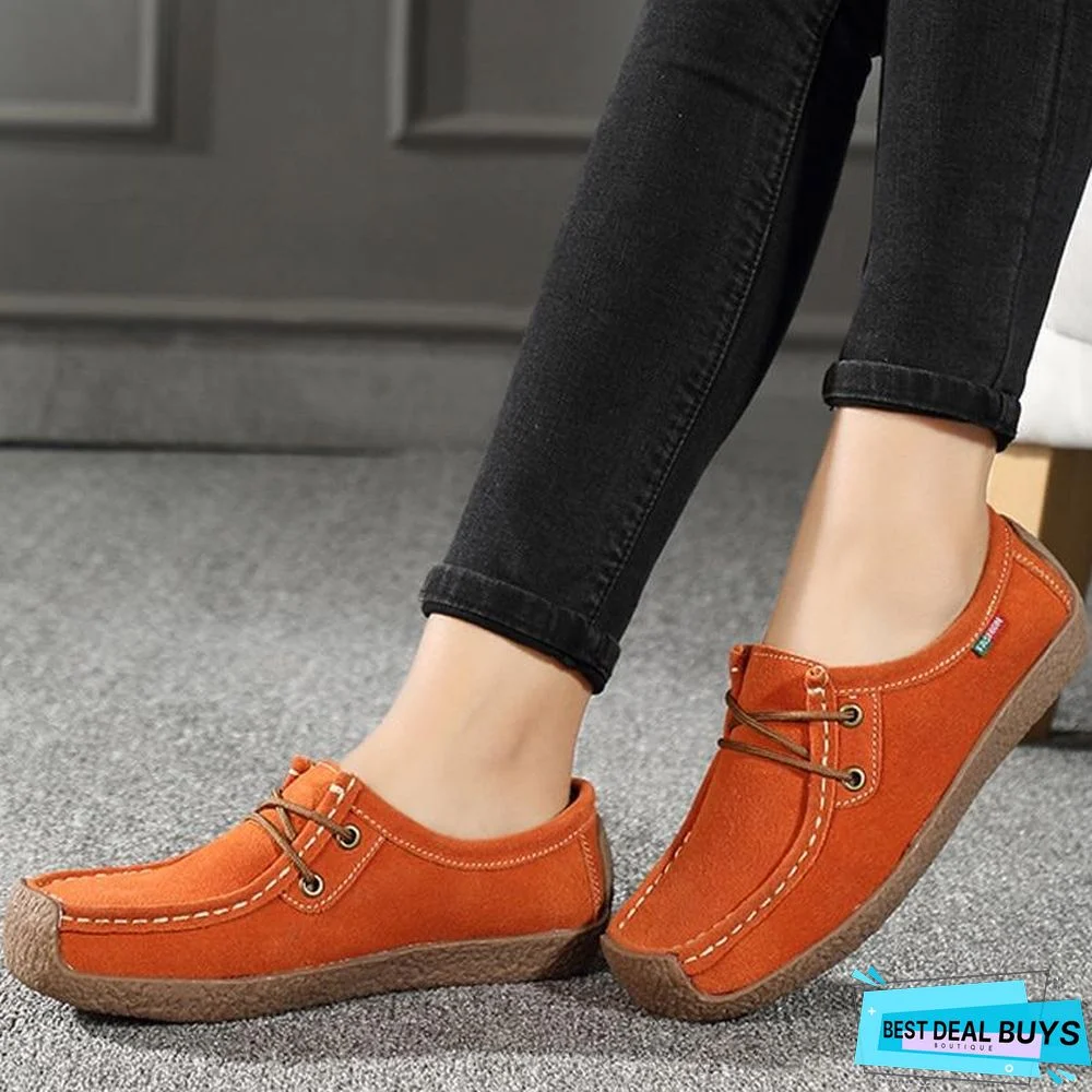 Women PU Leather Loafers Lace Up Folding Moccasins Foldable Casual Flats Shoes