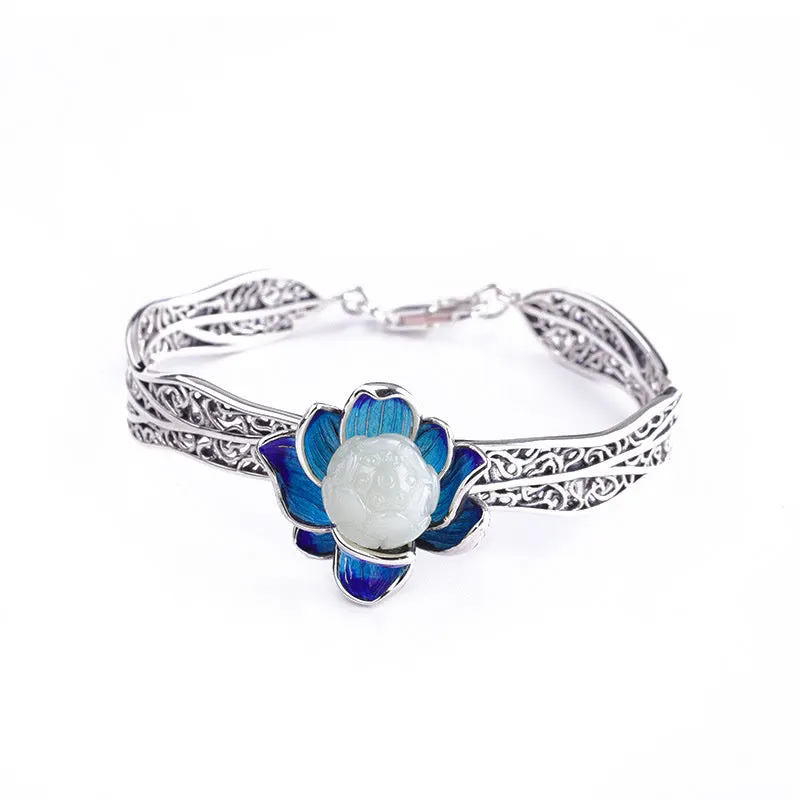 White Jade Blessing 925 Sterling Silver Bracelet Necklace Earrings Ring