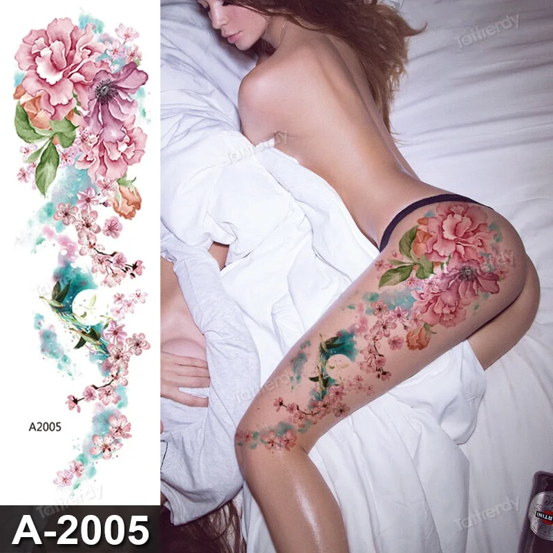 temporary tattoo women custom peony lotus fish tattoo body leg thigh full arm sleeve tattoo stickers sexy waterproof big size