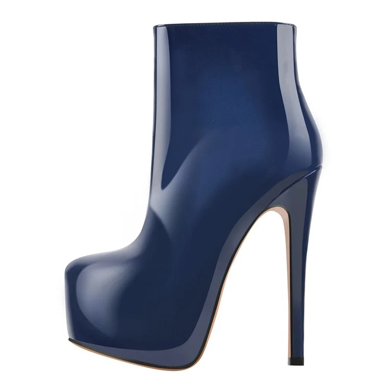 Onlymaker Women's Rounded Toe 16CM High Heel Black Color Side Zipper Slim Fashion Matte Ankle Booties Plus Size US5~US15