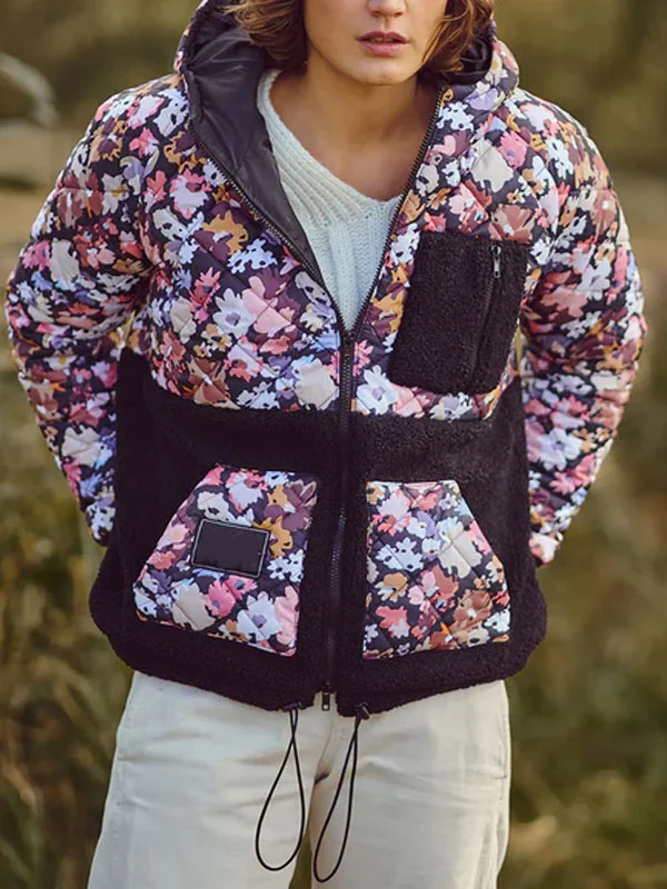 Printed patchwork lambswool warm women's jacket