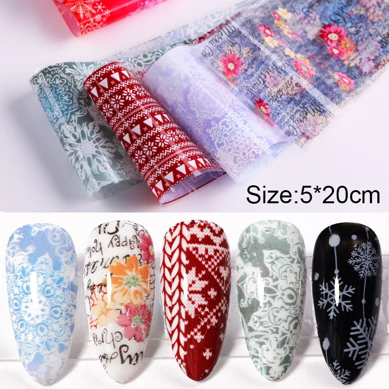 10Pcs/Set Colorful Nail Foil Stickers Mirror iridescent Effect Stickers Nail Art Transfer Foils Manicures Slider Decorations