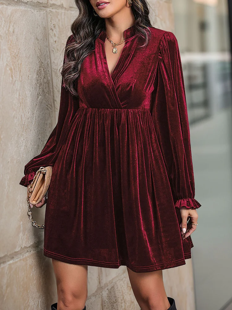 Women's Velvet Dress V-Neck High Waist Mini Dress Party Dress