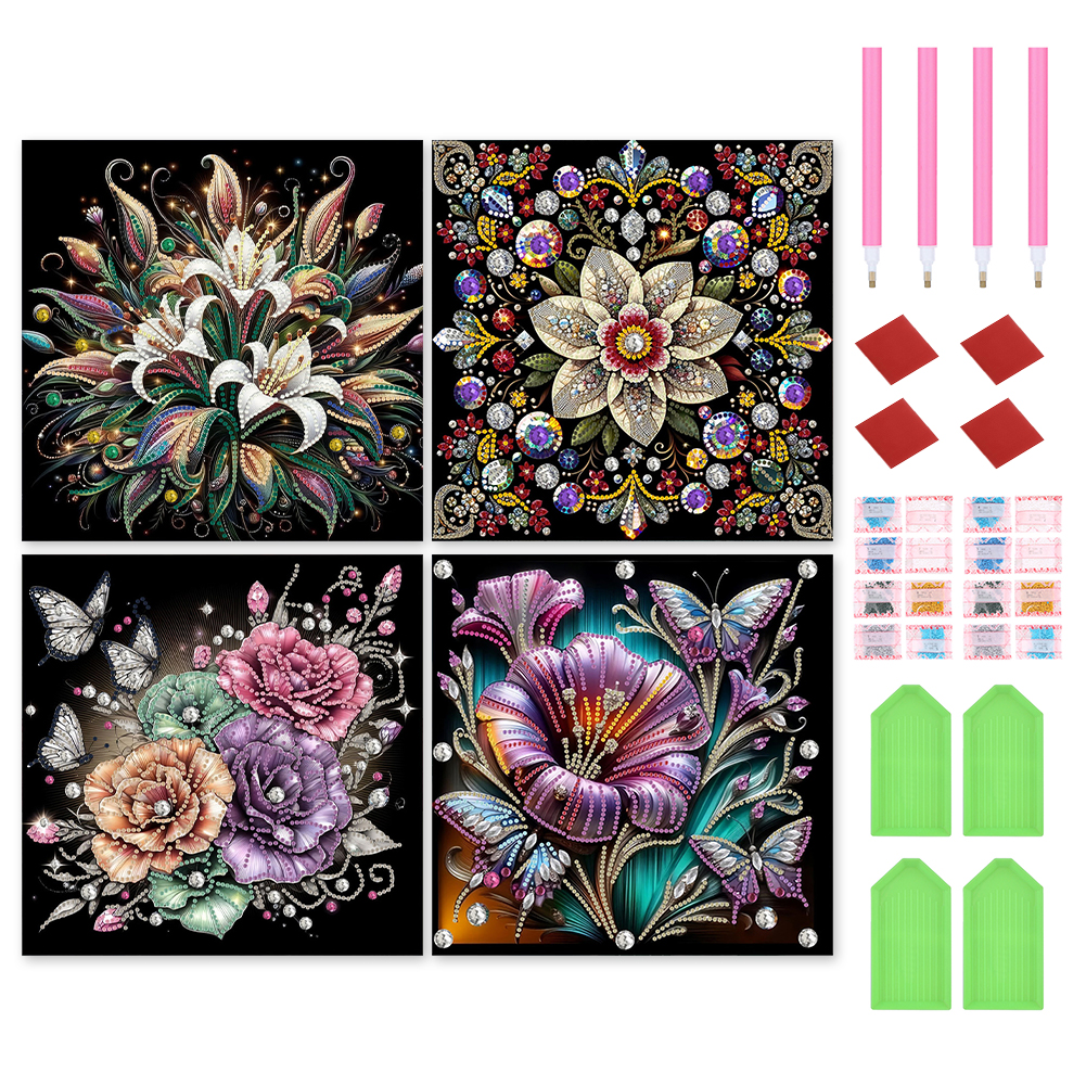4pcs Flowers 30*30cm(canvas) special shaped drill diamond painting