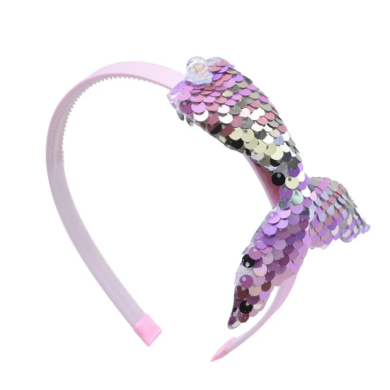 1Pc Sequin Mermaid Headband Baby Girls Hair Accessories Handmade Rainbow Kids Hairband Little Mermaid Party Supplies Headdress