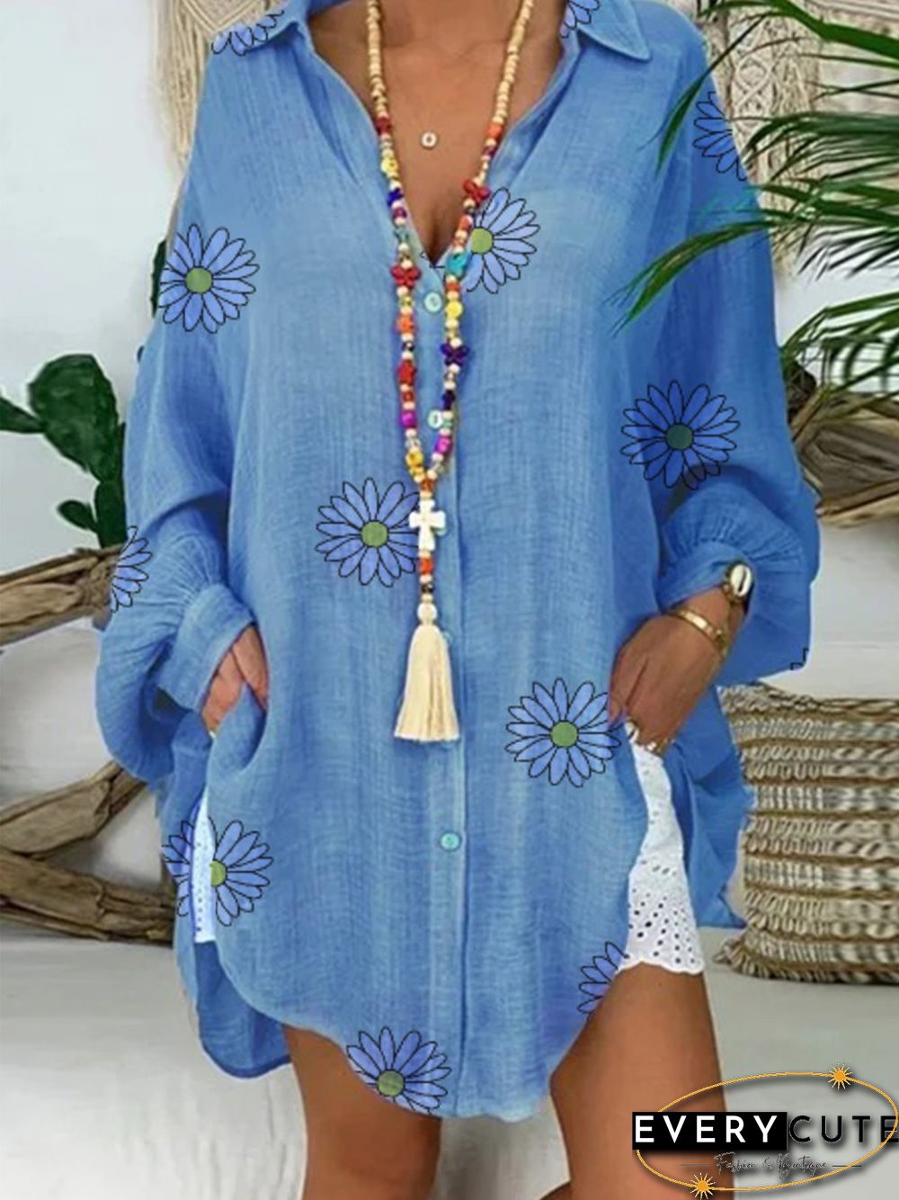 Casual Long Sleeve V Neck Tops