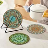 4PCS Diamond Painted Wooden Mandala Placemats Insulated Dish Mats with Holder