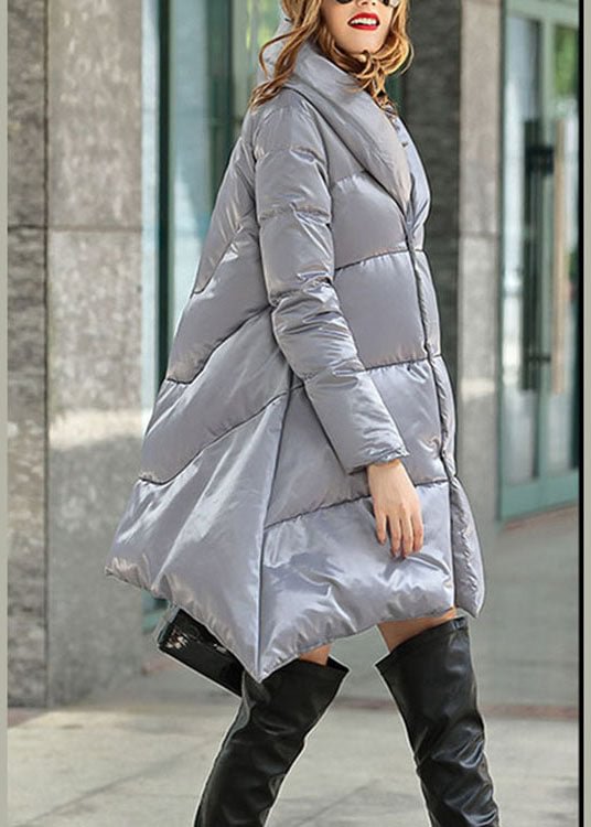 Modern Grey asymmetrical design Thick Winter Duck Down Coat CK2546- Fabulory