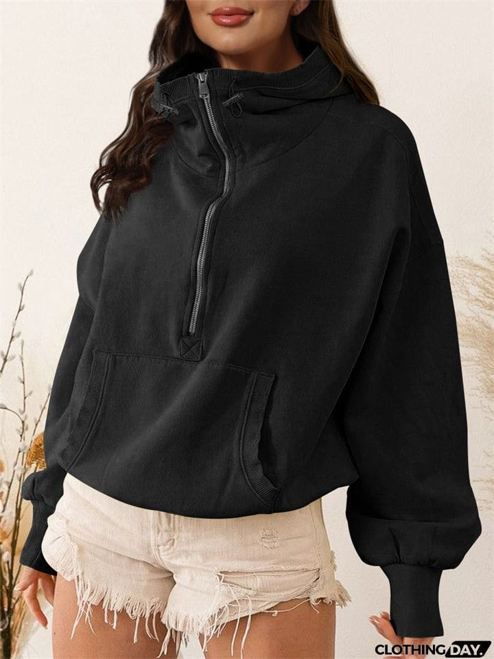Female Trendy Long Sleeve Zipper Drawstring Sports Hoodies
