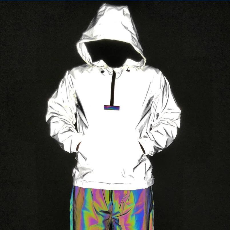Woherb Highlight Hooded Jacket Half Zipper Full Reflective Jacket Jumper-Outfit Ideas