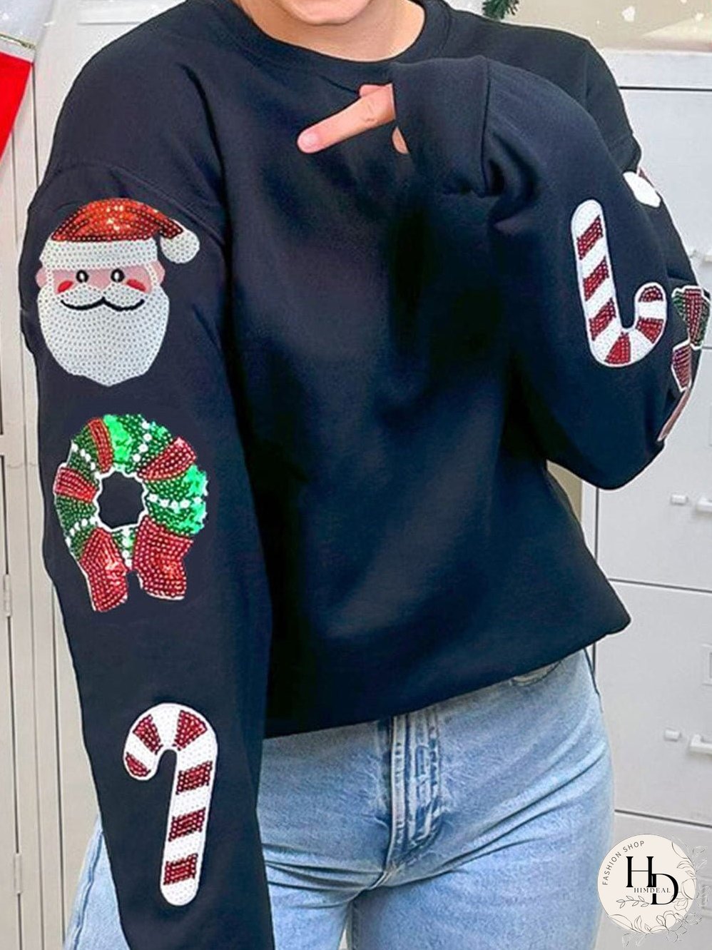 Shimmering Holiday Cheer Black Sweatshirt