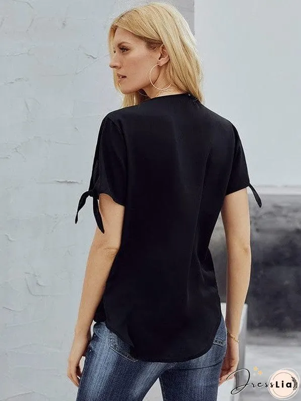 Elegant Solid Color Draped Blouse