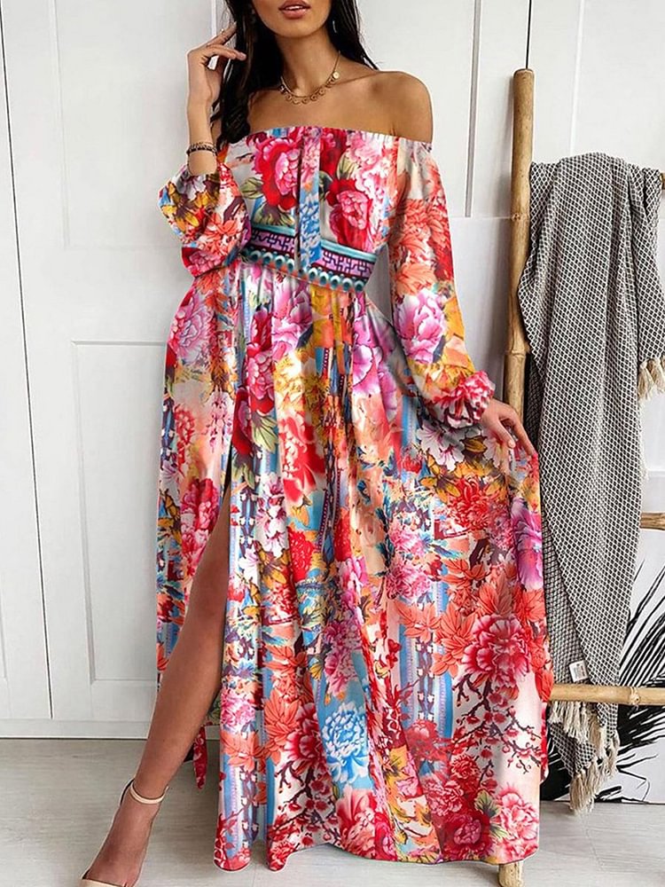 Elegant Tube Top Three-color Printed Dress P11414