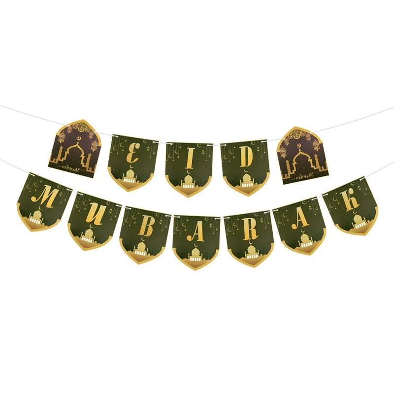 EID Mubarak Banner Glitter Star Moon Letter Paper Bunting Garland Islamic Muslim Party Ramadan Kareem Decorations for Home 2022