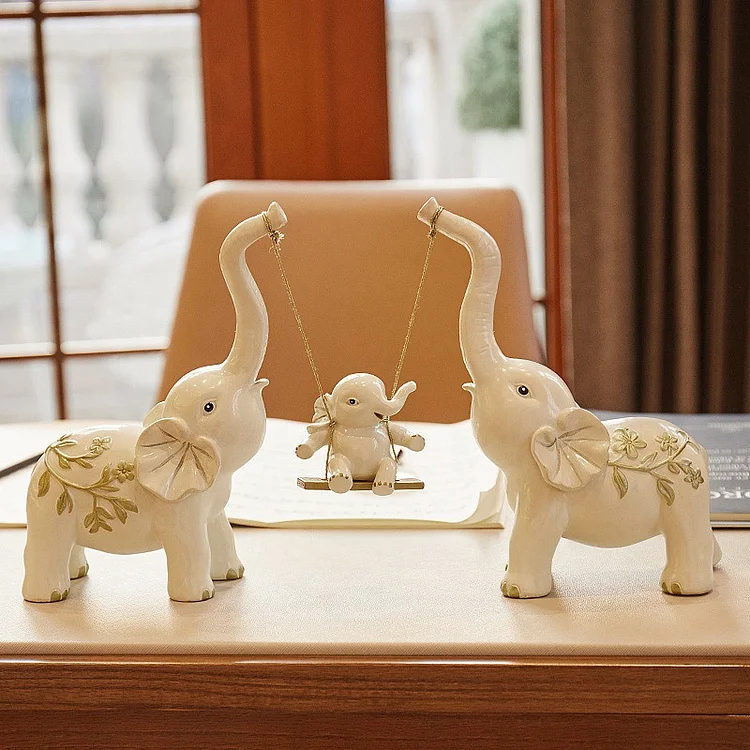 Homemys Creative Elephant Family Desk Decoration Resin