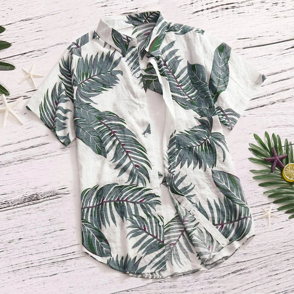 Plus Size Mens Hawaiian Shirt Fashion Casual Button Hawaii Print Beach Short Sleeve Quick Dry Top Blouse S-5XL рубашка мужская