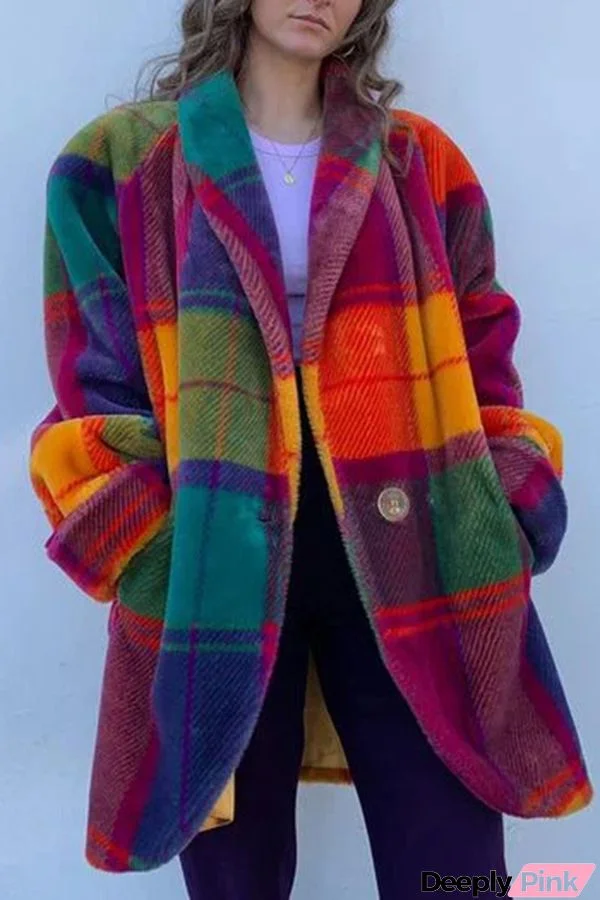 Show Stopping Plush Lined Lapel Color Blocked Long Sleeved Coat